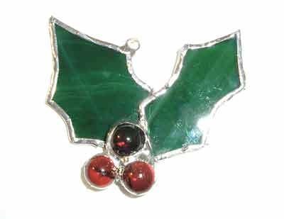 Stained Glass Holly Ornament