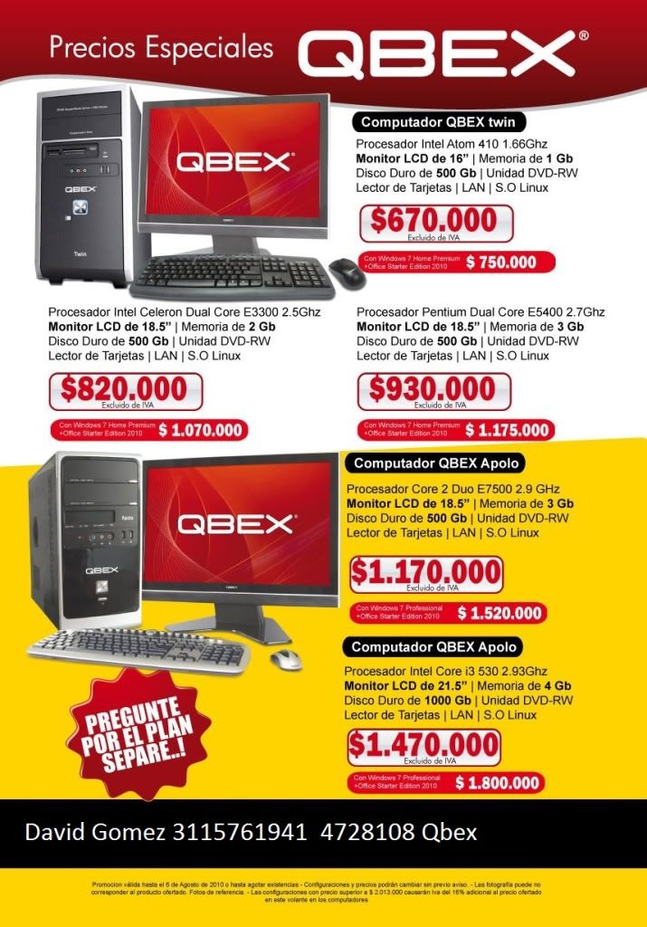 Computadores de Escritorio Qbex Twin y Apolo
