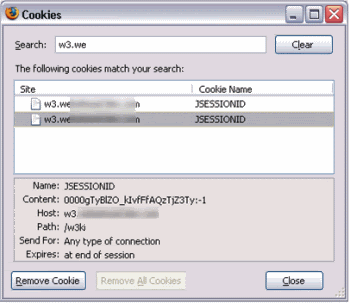 Firefox cookies dialog